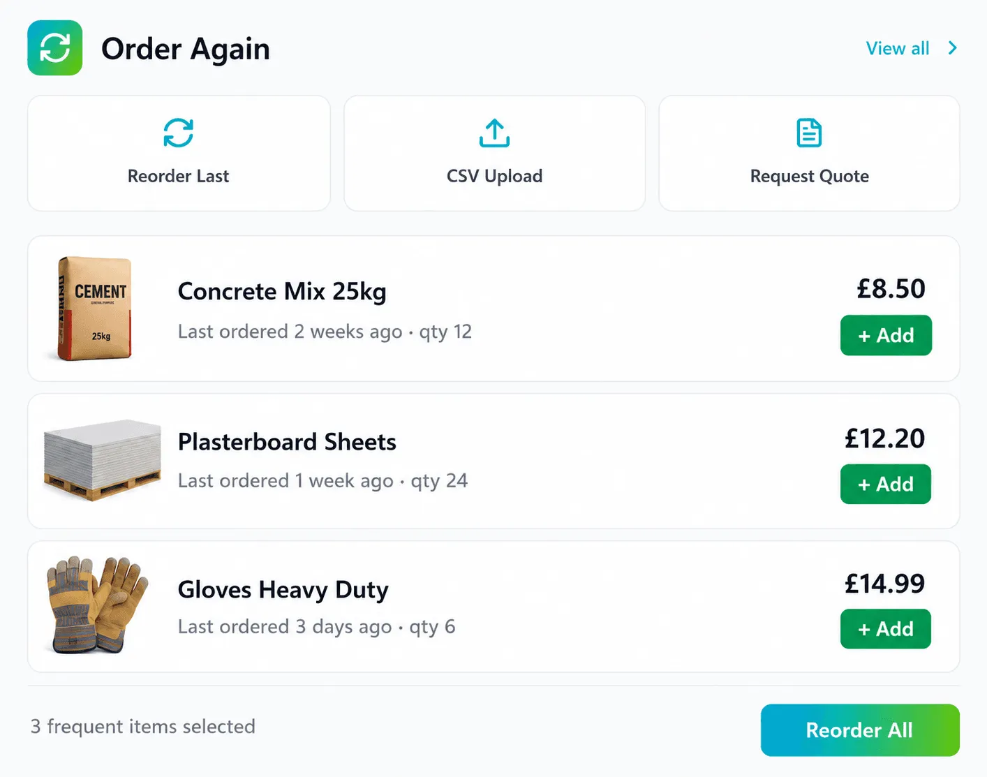 JustSell repeat ordering panel