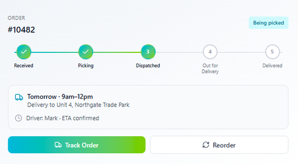 JustSell live order tracking panel
