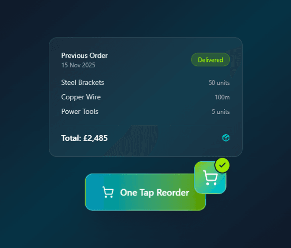 One-tap reorder of a previous trade order from the self-service portal