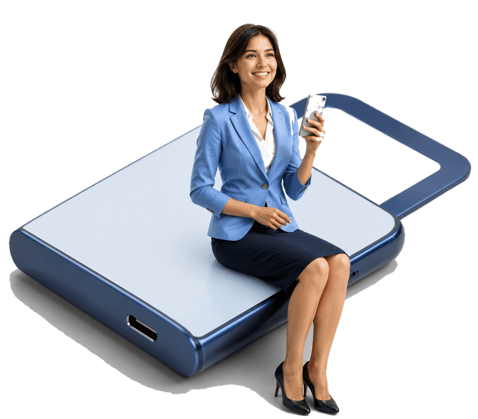Illustration of secure data protection — a person with a padlock
